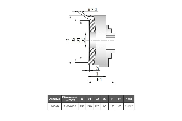 Патрон токарный 3-х кулачковый 7100-0009П (250 мм) GRIFF b208020