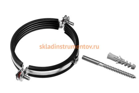 Трубный хомут с гайкой ЗУБР оцинкованный, в комплекте с сантехнической шпилькой и дюбелем, 3" 37866-87-94