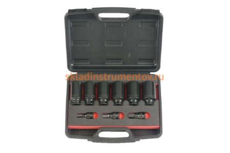 Набор ударных 6-ти гранных головок и головок-бит 9 предметов для ступичных гаек FORCE 40912 Набор ударных 6-ти гранных головок и головок-бит 9 предметов для ступичных гаек FORCE 40912