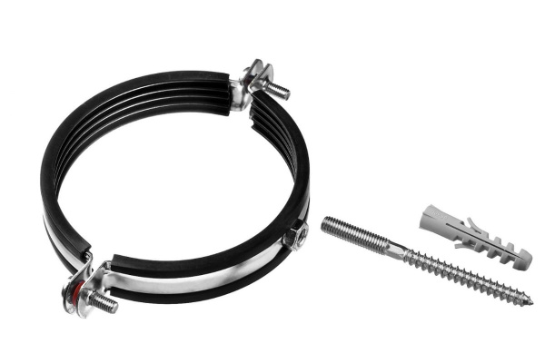 Трубный хомут с гайкой ЗУБР оцинкованный, в комплекте с сантехнической шпилькой и дюбелем, 3" 37866-87-94