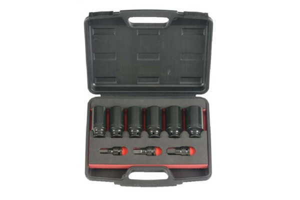 Набор ударных 6-ти гранных головок и головок-бит 9 предметов для ступичных гаек FORCE 40912