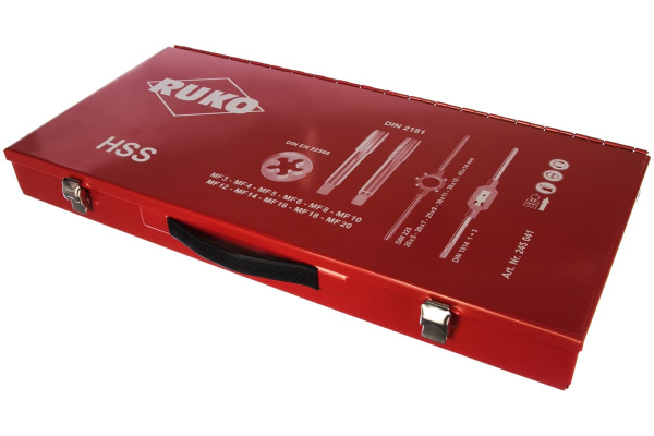 Резьбонарезной набор MF3-MF20 HSS метчики+плашки+воротки, 43шт RUKO 245041