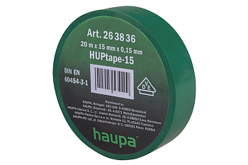 Изолента ПВХ HAUPA цвет зеленый, шир.15мм, длина 20 м, d 74 мм 263836
