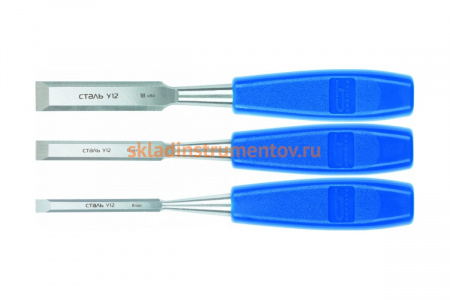 Набор плоских стамесок СИБРТЕХ 3 штуки 8-12-18 мм 24421
