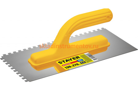 Штукатурная зубчатая нержавеющая рукоятка с пластиковой ручкой Stayer Master 130x270 мм, 6x6 мм 08012-06_z01