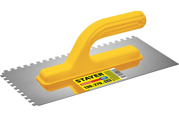 Штукатурная зубчатая нержавеющая рукоятка с пластиковой ручкой Stayer Master 130x270 мм, 6x6 мм 08012-06_z01