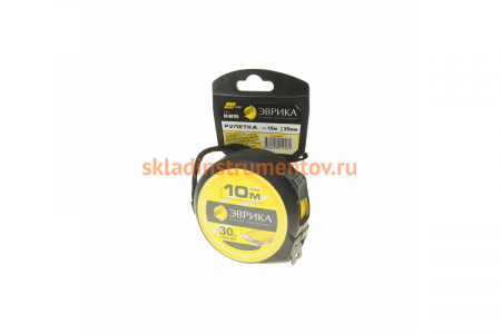 Рулетка ЭВРИКА 10м 25мм YELLOW профессиональная Pro-Grade с держателем ER-68125