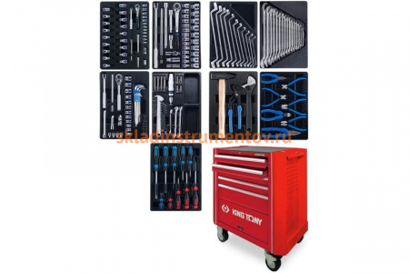 Набор инструментов в красной тележке, 161шт KING TONY 932A-005MR