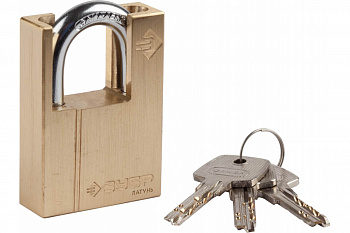 Навесной замок ЗУБР "ЭКСПЕРТ", латунный корпус, закаленная дужка, с дополнительной защитой, 50 мм 37297-50