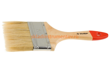 Плоская кисть Зубр УНИВЕРСАЛ-СТАНДАРТ, натуральная щетина, деревянная ручка, 100 мм 4-01001-100