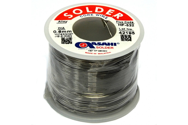 Припой (0.6 мм, 0.25 кг, Sn60/Pb40, HF532 флюс RMA) ASAHI 00-00001188 Припой (0.6 мм, 0.25 кг, Sn60/Pb40, HF532 флюс RMA) ASAHI 00-00001188