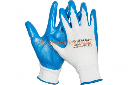 Маслостойкие перчатки для точных работ с нитриловым покрытием L9 Зубр МАСТЕР 11276-L
