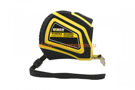 Рулетка BIBER QUADRO STOPPER автофиксация, нейлоновое покрытие, серия Профи, 3мх16мм тов-196534