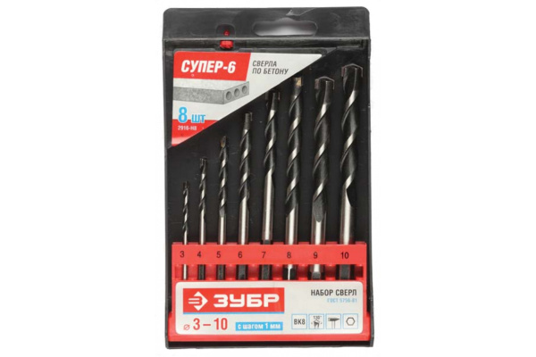 Набор сверл "СУПЕР-6" (8 шт.) по бетону ЗУБР 2916-H8_z01