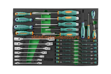 Набор стержневых отверток для точной механики и торцевых шарнирных ключей 34шт Jonnesway D737134SV 49272