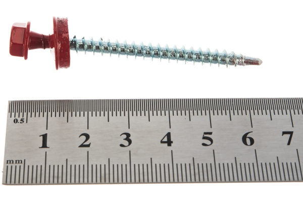 Саморезы для крепления кровельных материалов к деревянной обрешетке Зубр цвет RAL 3003 рубиново-красный, оцинкованный, 4,8x60мм, 1000шт 4-300310-48-060-3003