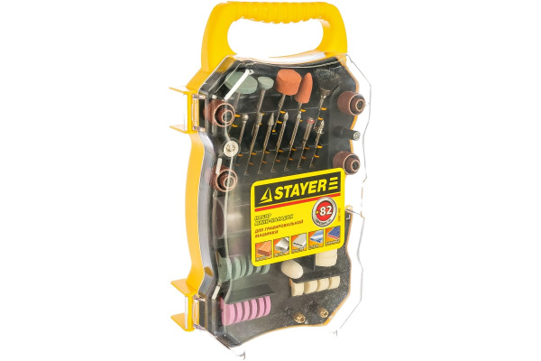 Набор мини-насадок в пластиковом кейсе (82 предмета) для гравировальных машин Stayer 29901-H82