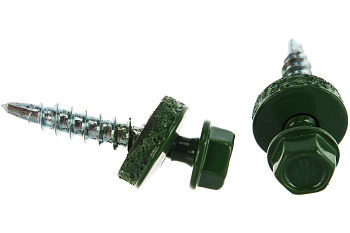 Саморезы для крепления кровельных материалов к деревянной обрешетке Зубр цвет RAL 6002 зеленый лист, оцинкованный, 4,8x29мм, 2500шт 4-300310-48-029-6002