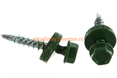 Саморезы для крепления кровельных материалов к деревянной обрешетке Зубр цвет RAL 6002 зеленый лист, оцинкованный, 4,8x29мм, 2500шт 4-300310-48-029-6002