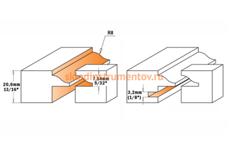 Комплект фрез для мебельного фасада со стеклом (3 шт; 41.5х20.6 мм; хвостовик 12 мм) CMT 955.803.11
