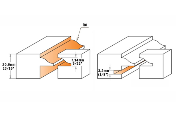 Комплект фрез для мебельного фасада со стеклом (3 шт; 41.5х20.6 мм; хвостовик 12 мм) CMT 955.803.11