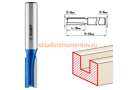 Фреза пазовая прямая ПРОФЕССИОНАЛ (8х19х54 мм; хвостовик 8 мм) Зубр 28753-8-19