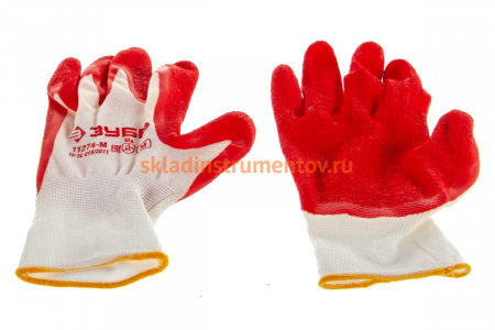 Садовые перчатки Зубр тонкие, с рельефным латексным покрытием, размер 8/M 11274-M