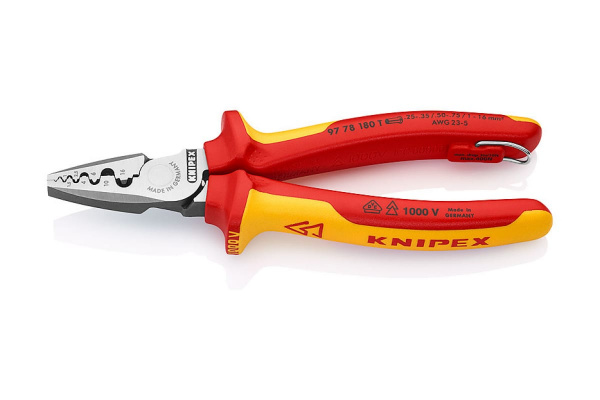 Инструмент для обжима контактных гильз, со страховочным креплением, 180 mm KNIPEX KN-9778180T