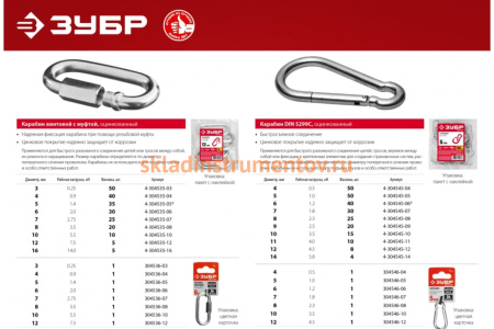 Винтовой карабин с муфтой ЗУБР 12 мм, 1 шт 304536-12