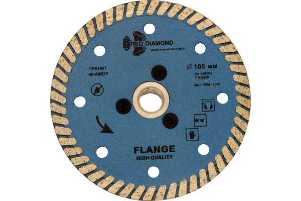 Диск алмазный отрезной Турбо с фланцем Grand hot press (105 мм; М14) TRIO-DIAMOND FHQ450 140105
