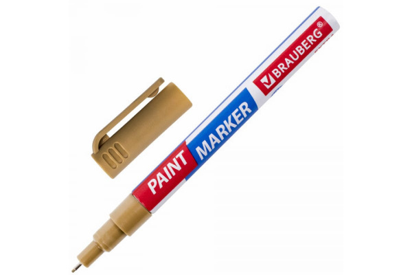 Лаковый маркер-краска BRAUBERG EXTRA paint marker 1 мм, золотой, улучшенная нитро-основа, 151963