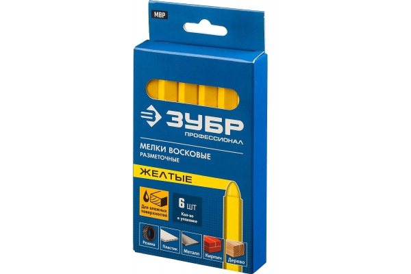 Разметочные восковые мелки Зубр МВР желтые, 6 шт, 06330-5
