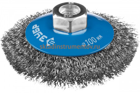 Щетка коническая (100 мм; М14; витая стальная проволока 0.3 мм) для УШМ 35265-100_z02