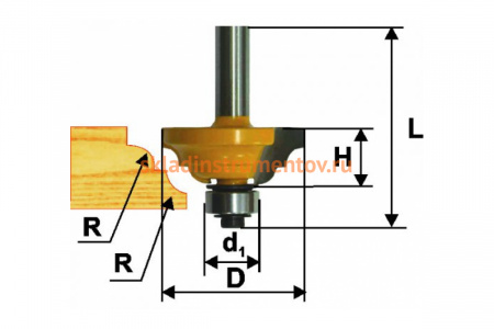 Фреза кромочная калевочная (42.8х19 мм; R 6.35 мм; хвостовик 8 мм) Энкор 46269