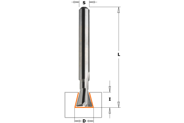 Фреза ласточкин хвост монолитная (9.3x7.3 мм; 19°; S 6 мм; W3; RH) по дереву CMT 718.093.11