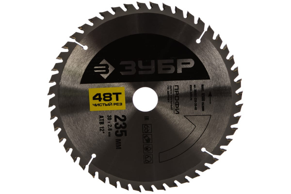 Диск пильный ПРОФИ Чистый рез по дереву (235х30 мм; 48Т) Зубр 36852-235-30-48