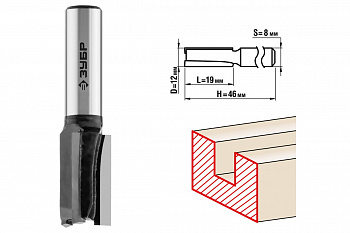 Фреза пазовая прямая для ламината ПРОФЕССИОНАЛ (12х19х46 мм; хвостовик 8 мм) Зубр 28780-12-19