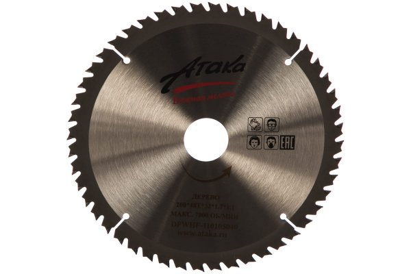 Диск пильный тонкий (200 мм; 48T; 32 мм) по дереву профи АТАКА 8078750