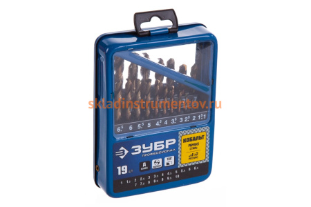 Набор сверл по металлу (19 шт., 1-10 мм, сталь Р6М5К5, класс А) Зубр 29626-H19