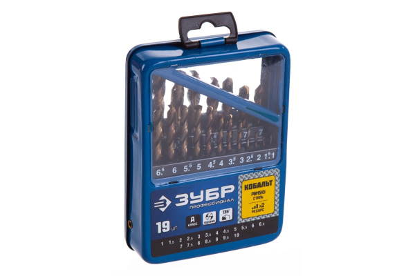 Набор сверл по металлу (19 шт., 1-10 мм, сталь Р6М5К5, класс А) Зубр 29626-H19