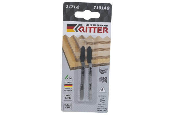 Пилки по дереву Т101AO (2 шт; 75х50 мм; шаг 1.3 мм; 20 TPi; CrV) для лобзиков RITTER 3171-2