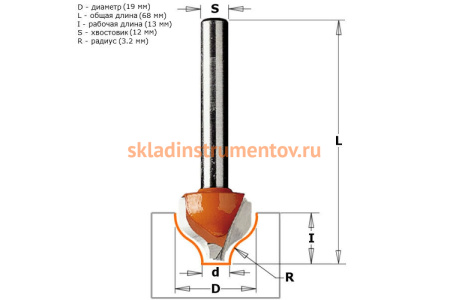 Фреза гравировальная фигурная (19x13 мм; R 3.2 мм; хвостовик 12 мм) CMT 965.503.11