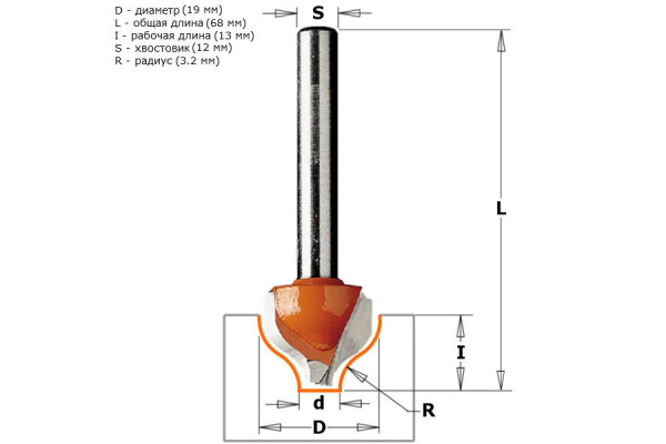 Фреза гравировальная фигурная (19x13 мм; R 3.2 мм; хвостовик 12 мм) CMT 965.503.11