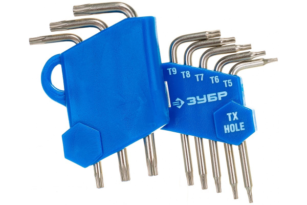 Набор ключей имбусовых Зубр "Эксперт" Мини для точных работ Cr-V TORX Т5-Т20 с отверстием для защищенного крепежа 8 шт. 27477-H8