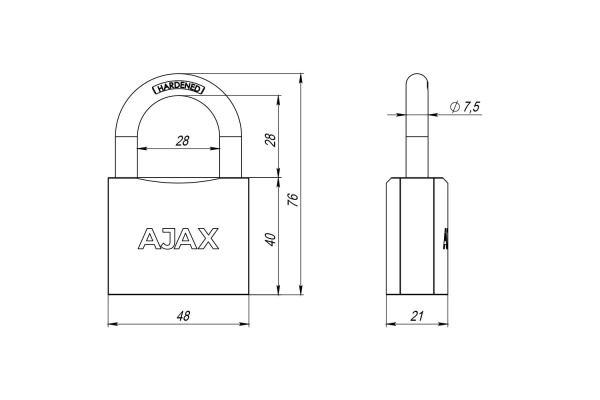 Навесной замок AJAX PD-01-50 англ. 3 кл., коробка 42237