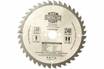 Диск пильный по дереву Contractor (160x2.2х1.4x20 мм; Z40; ATB) CMT K16040H-X10