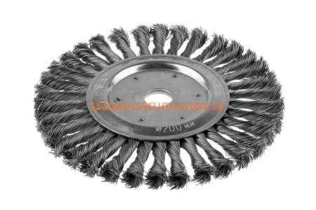 Щетка ЭКСПЕРТ дисковая для УШМ (жгутированная проволока 0,5 мм, 200 мм, 22.2 мм) Зубр 35190-200_z01