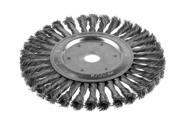 Щетка ЭКСПЕРТ дисковая для УШМ (жгутированная проволока 0,5 мм, 200 мм, 22.2 мм) Зубр 35190-200_z01