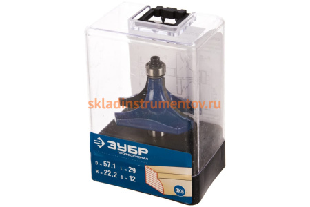 Фреза кромочная калевочная №1 ПРОФЕССИОНАЛ (57.1х29х75.5 мм; R22.2 мм; хвостовик 12 мм; ВК6) Зубр 28701-57.1