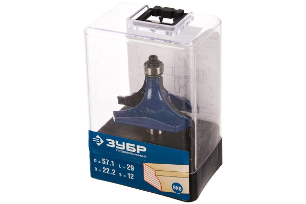 Фреза кромочная калевочная №1 ПРОФЕССИОНАЛ (57.1х29х75.5 мм; R22.2 мм; хвостовик 12 мм; ВК6) Зубр 28701-57.1